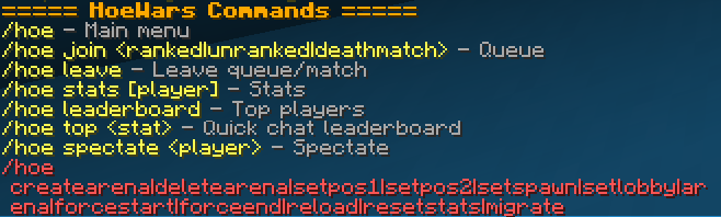 The in-game command list