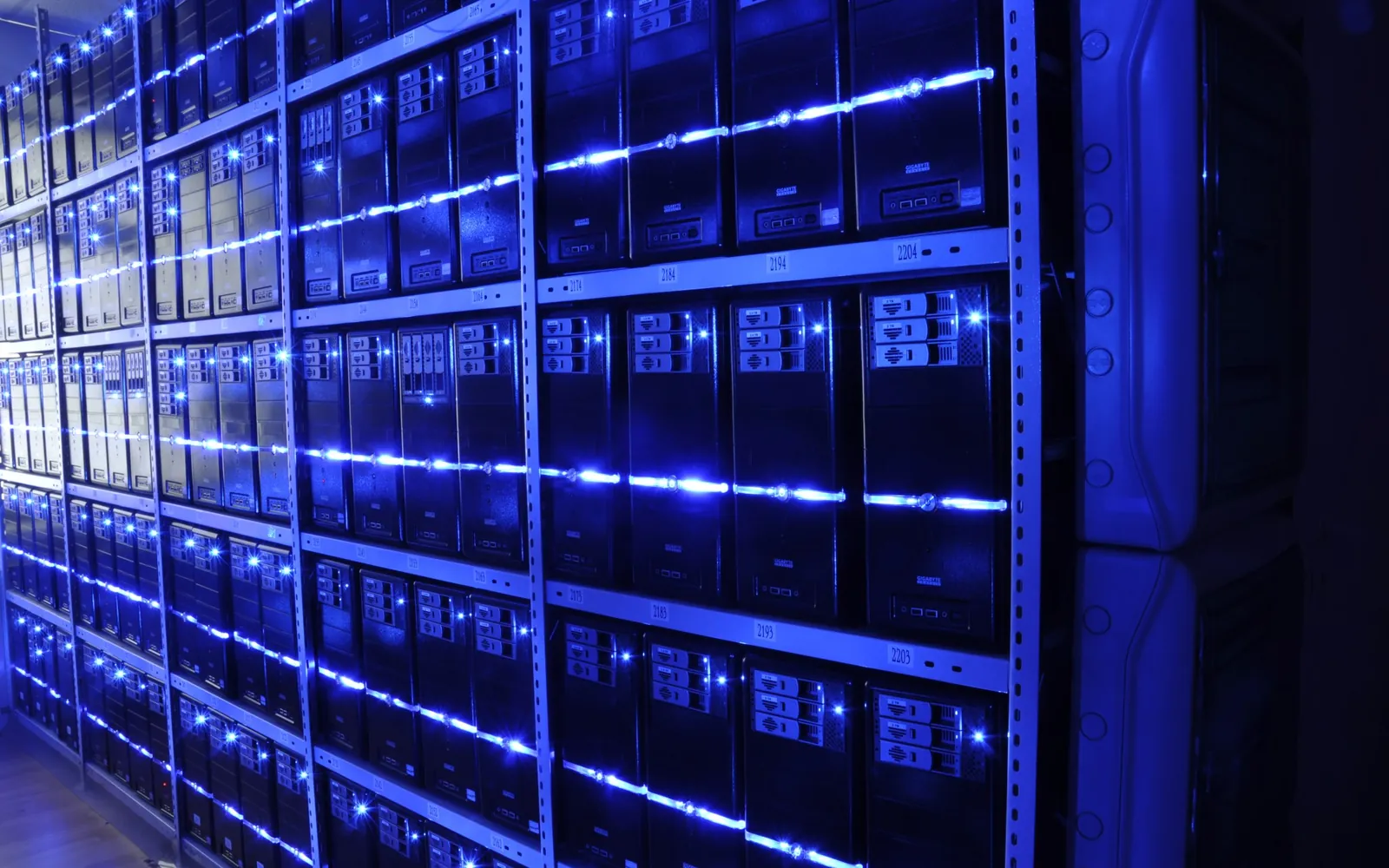 Cold aisle between server rows