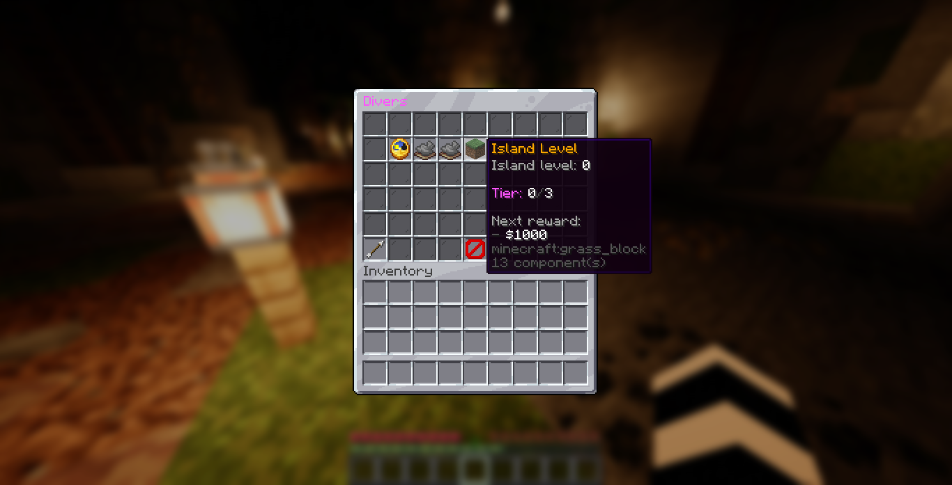 Hovering the Island Level resource in the Divers menu, reading the island level from a placeholder
